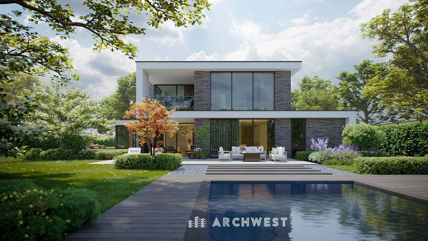 30.3D Render of Stylish Contemporary Residence in Geneva